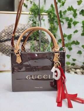 Authentic Gucci Retail Shopping Bag In PVC W/ Real Leather Straps